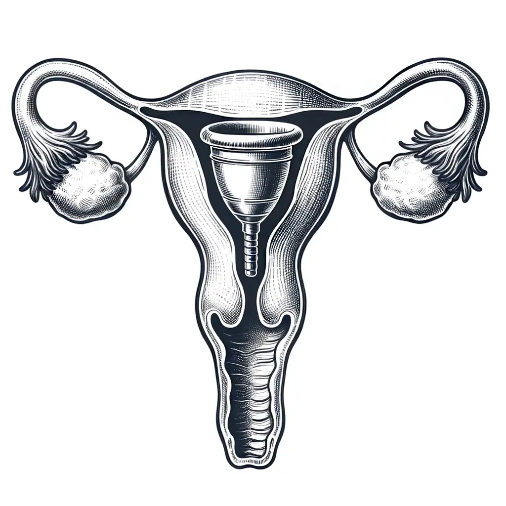 drawing of uterus with period cup