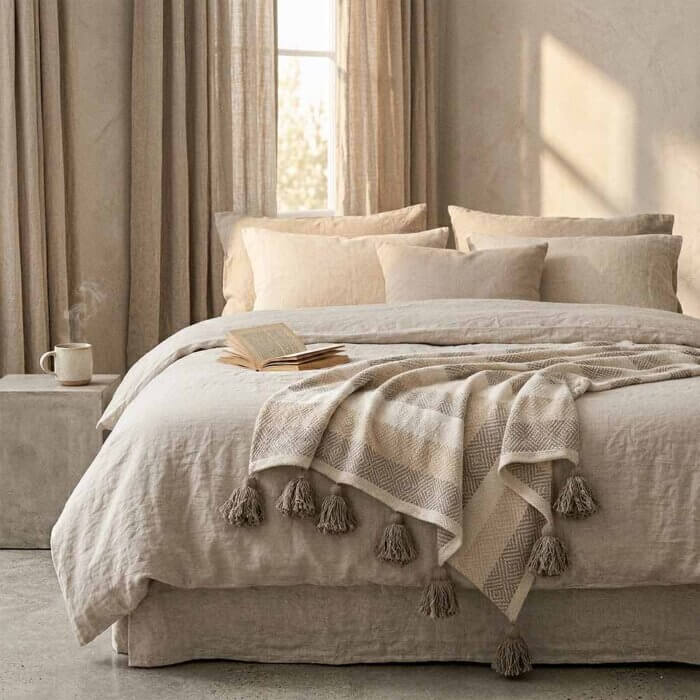 khaki striped cotton blanket