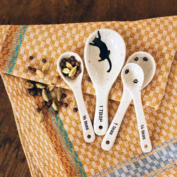 ceramic Measuring Spoons Handmade Ceramic Kitty Prints Measuring Spoons