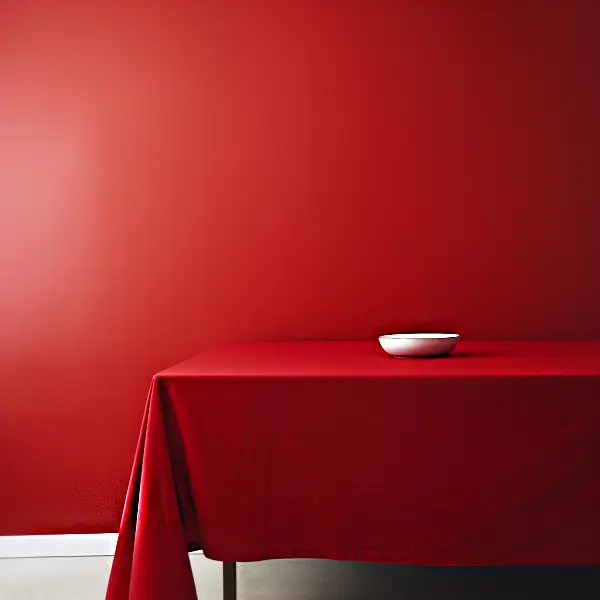 Table covered in a red tablecloth