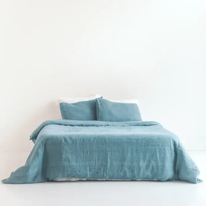 blue linen duvet set