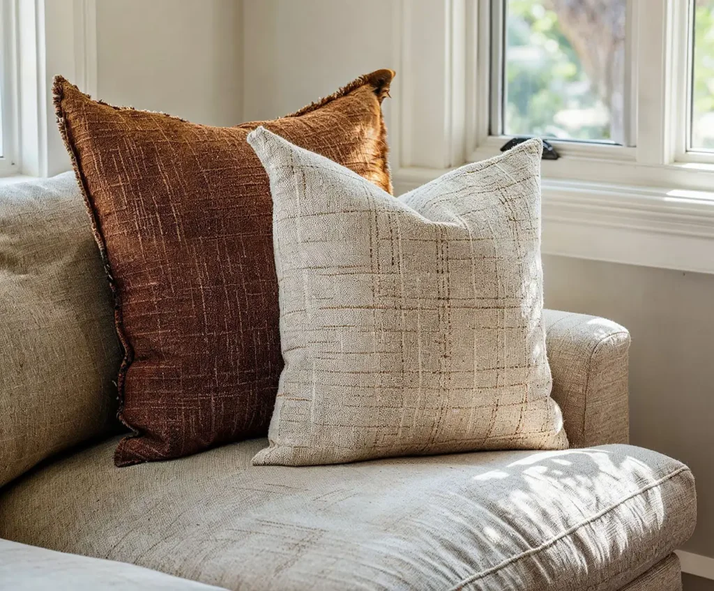 9 Effortless Budget-Friendly Ways to Switch Your Decor From Summer to Fall in 2024 4 Budget-Friendly Ways to Switch Your Decor From Summer to Fall in 2024.
A clean white pillow and a colorful embroidered pillow on a cozy sofa, emphasizing the importance of proper washing.