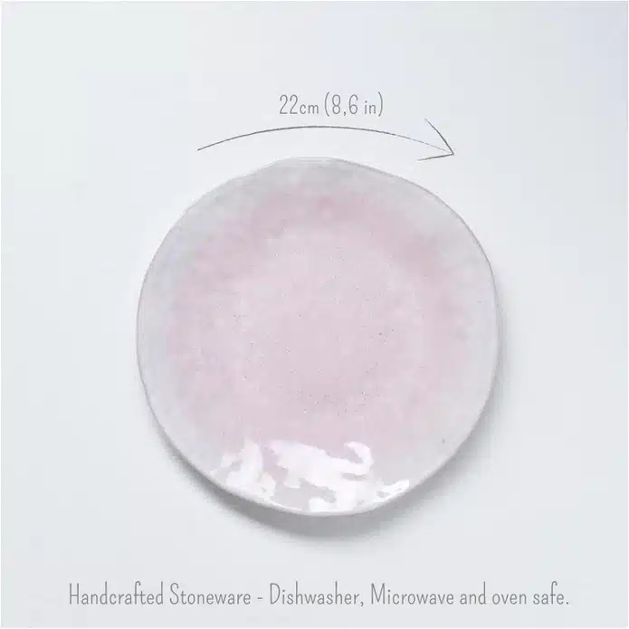 16-Piece Pink and White Stoneware Set | Handcrafted in Portugal 9 egg back home pink handmade ceramic salad plate