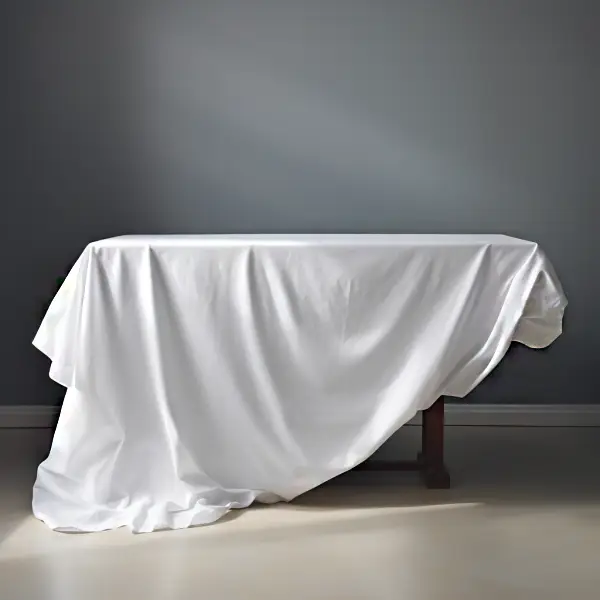 table covered in a white tablecloth