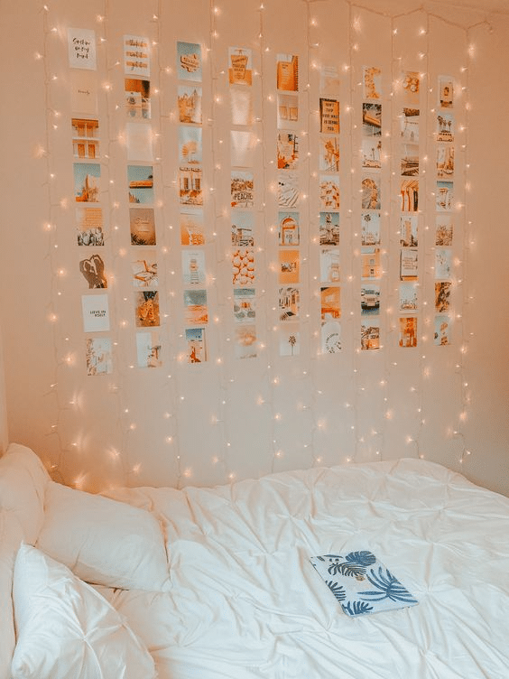 string lights with pictures photo walls