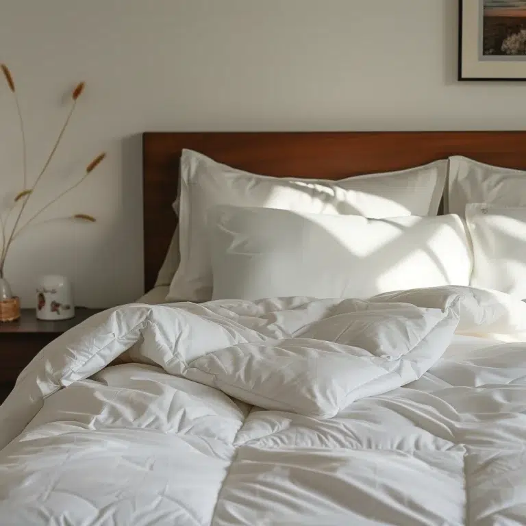 image of a comforter on a bed, designed to evoke a sense of comfort and relaxation.