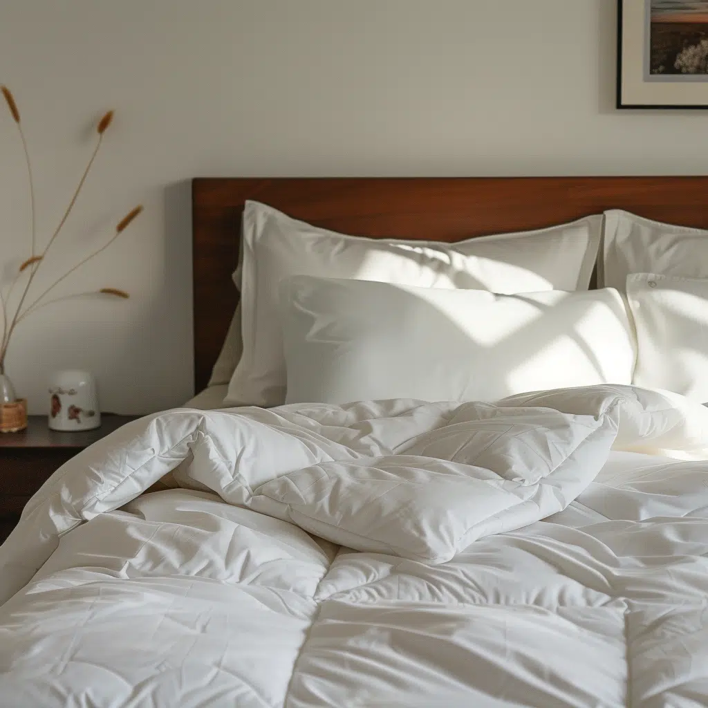  image of a comforter on a bed, designed to evoke a sense of comfort and relaxation.