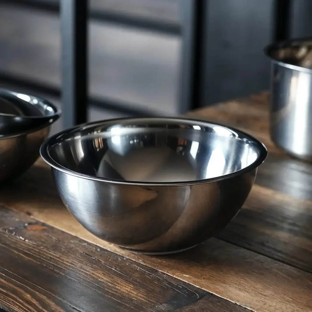 15 Non Toxic Kitchen Essentials for a Safer, Eco-Friendly Kitchen 5 Stainless steel bowl on wooden table top