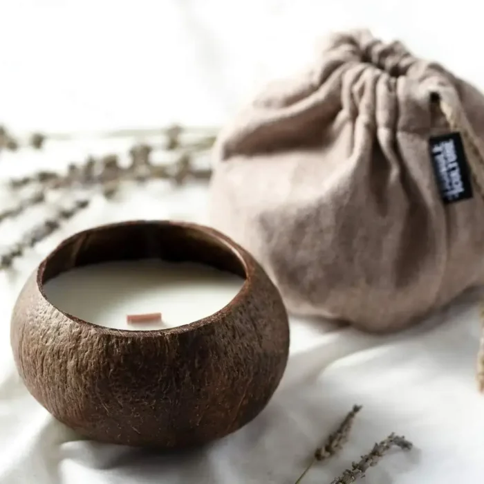 Coconut Shell Candle Coconut Shell Soy Candle with Linen Bag