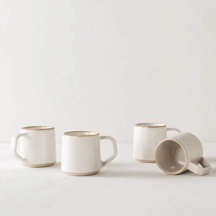 ceramic mug Four Stoneware Mugs in Ivory Glaze