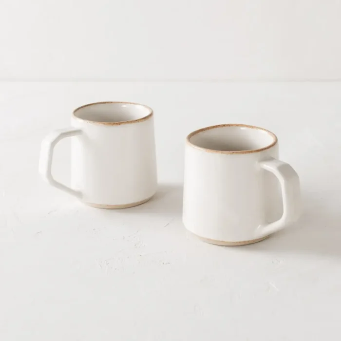 Two Stoneware Mugs with Ivory Glaze