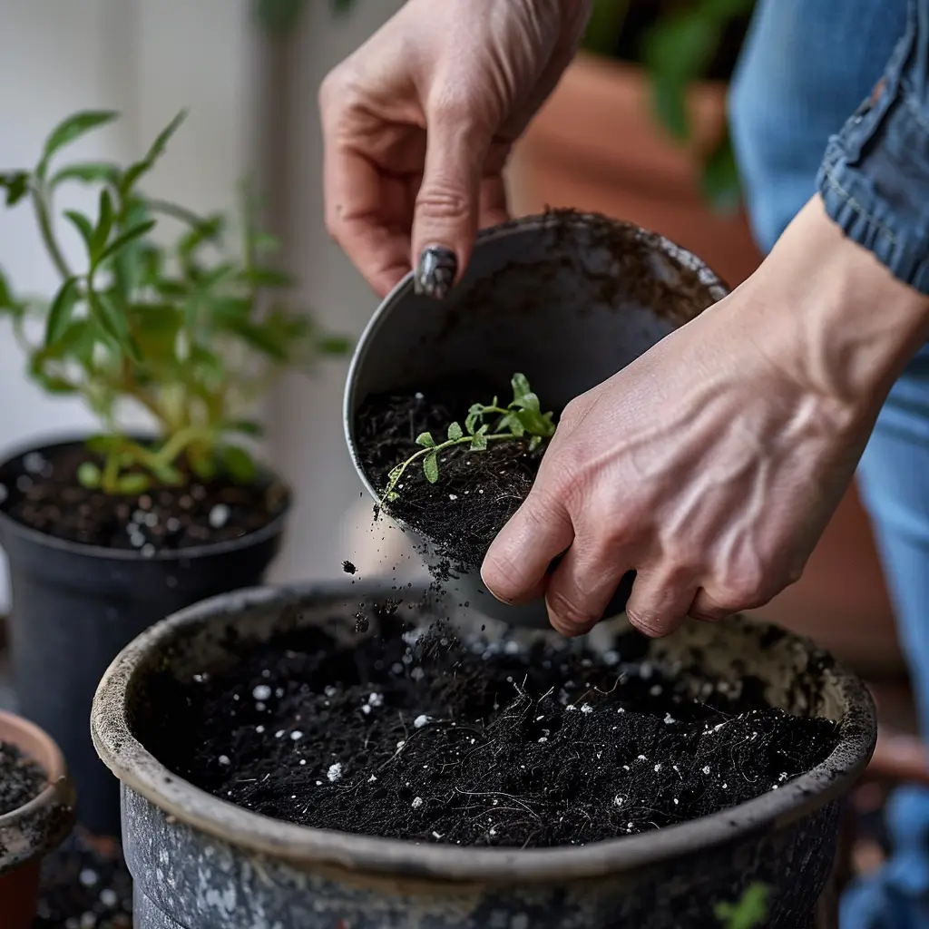 5 Tips for Growing Tropical Plants Indoors Successfully 6 A person's hands carefully plant a tropical seedling in a pot of rich soil, demonstrating how to grow tropical plants indoors to enjoy lush, exotic foliage year-round.