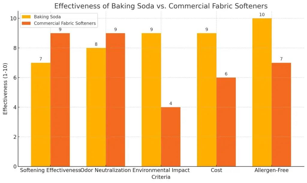 How to Use Baking Soda in Your Laundry: Your Guide to Natural Cleaning 2 a chart comparing the effectiveness of baking soda versus commercial fabric softeners based on various criteria. How to Use Baking Soda in your Laundry