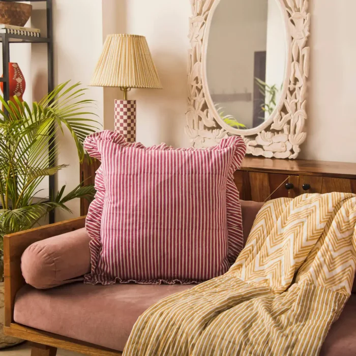 lifestyle picture of Candystripe Ruffled Square Pillow Cover