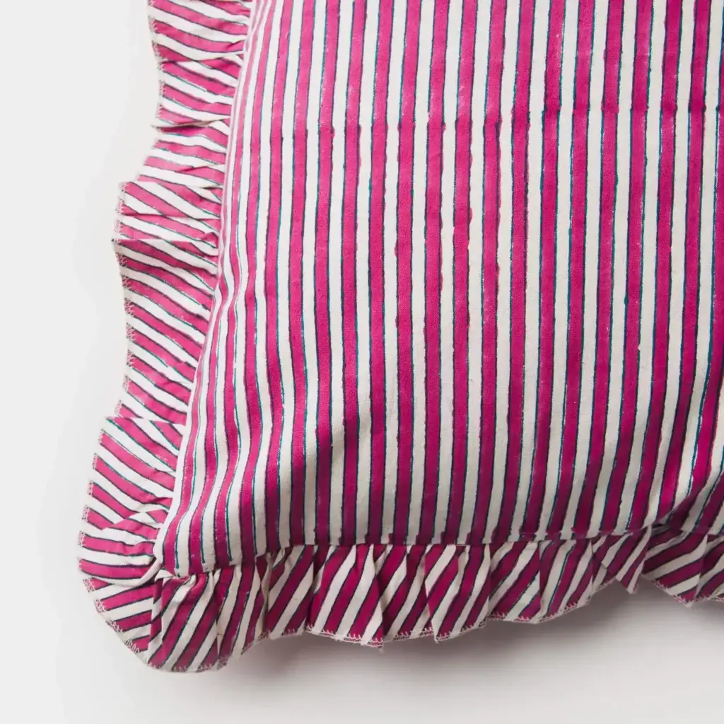Candy striped Ruffled Square Pillow Cover - Mela Artisans 6 Candystripe Square Pillow Cover