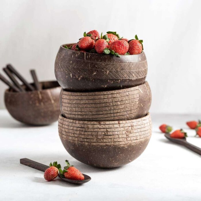 Coconut Bowls stacked coconut bowls
