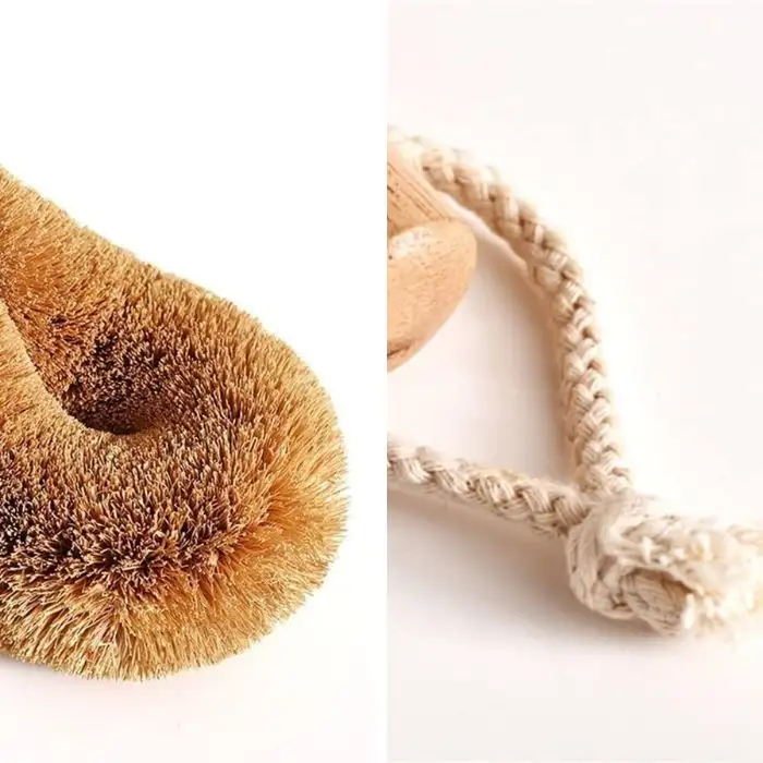 Natural Coconut Fiber Toilet Bowl Brush, Wood Handle Cleaning Brush for Bathroom Toilet 4 Natural Coconut Fiber Toilet Bowl Brush close up view