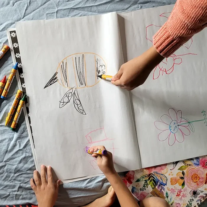 Non-Toxic Crayons For Toddlers My Children using Eco Kids Beeswax Non-Toxic Crayons to create vibrant artwork.