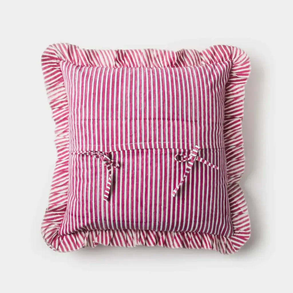 Candy striped Ruffled Square Pillow Cover - Mela Artisans 5 Ruffled Square Pillow Cover