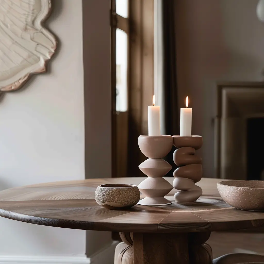 Seasonal Scents: How to Match Your Home to the Time of Year 1 Seasonal Scents. minimal neutral tone scene. candles burning in candle holder