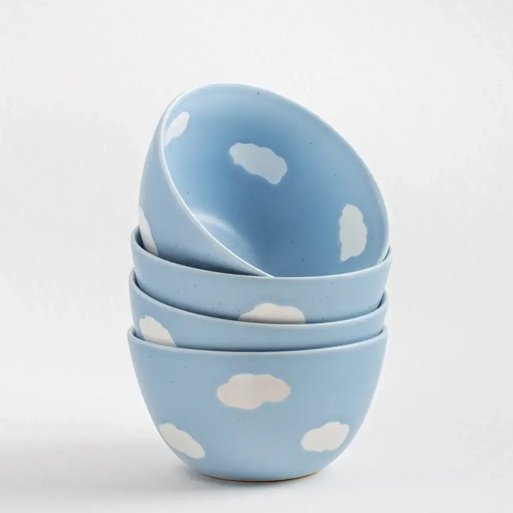 Handmade Stoneware Ceramic Cereal Pasta Cloud Bowl - Egg Back Home - Set of 4 7 blue and white fun ceramic bowls