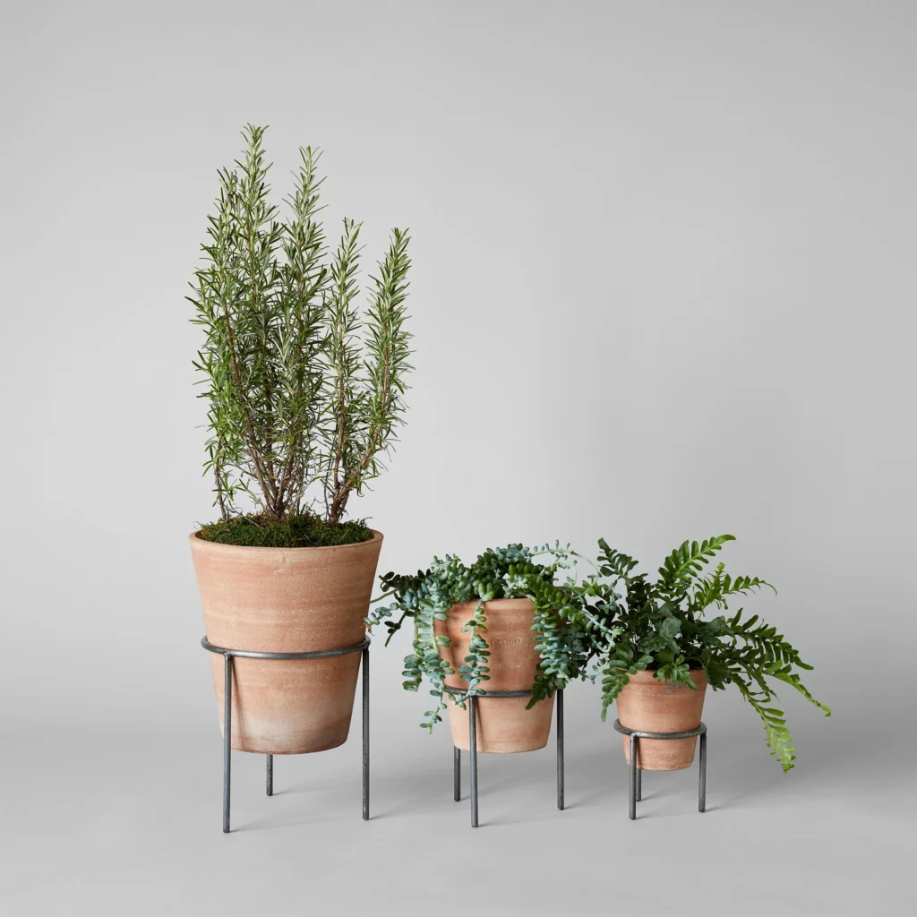 Handmade Terra Cotta Planters: Artisanal Studio Planter, Rustic Whitewash Finish 5 set of 3 in a row to demonstrate size difference handmade terra cotta planters