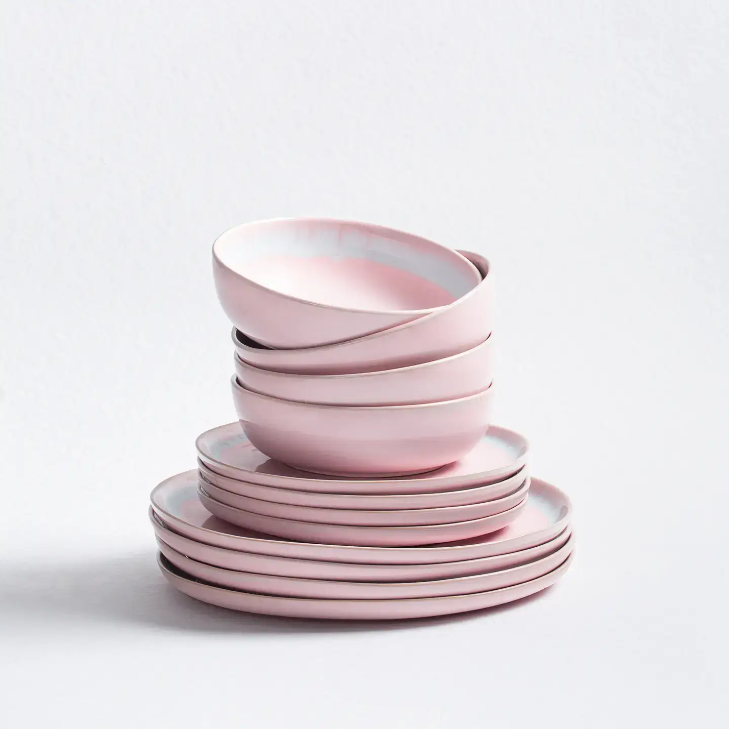Lead Free Dinnerware Cotton Candy Set 12 Pieces _ Egg Back Home 1 a stack of cotton candly colored lead free dinnerware