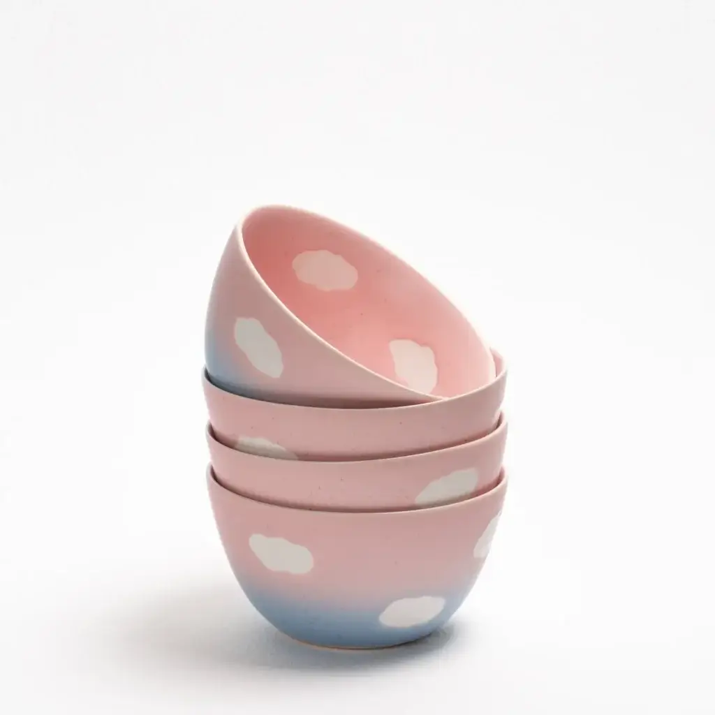 Handmade Stoneware Ceramic Cereal Pasta Cloud Bowl - Egg Back Home - Set of 4 6 pink handmade stoneware bowls