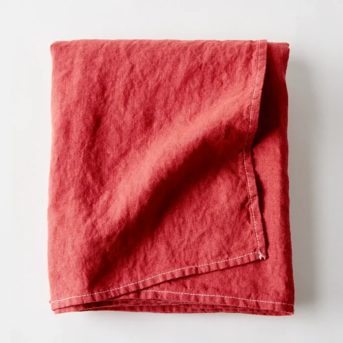 red handmade linen tablecloth folded red handmade linen tablecloth