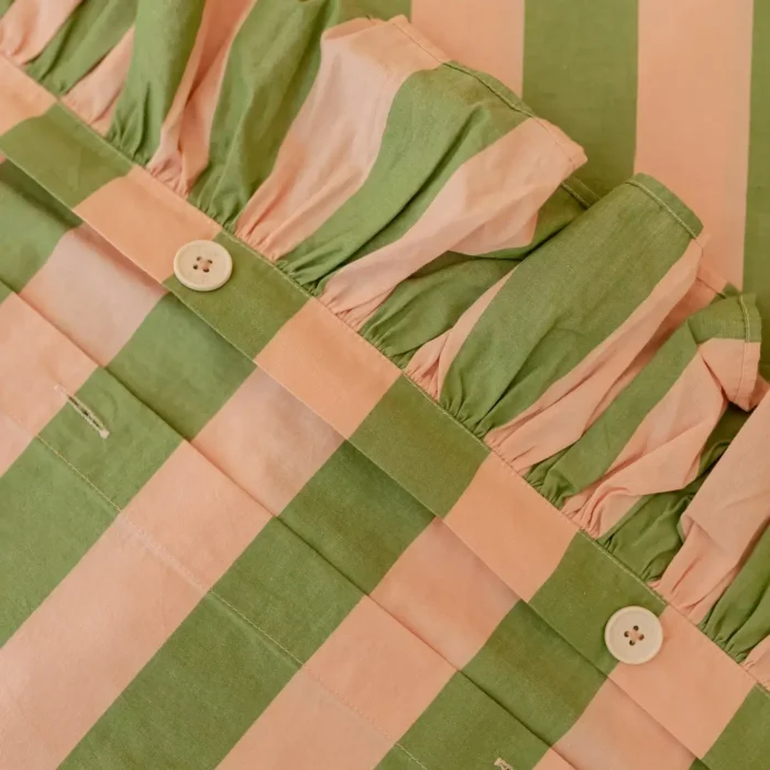 ruffled Cotton Duvet Cover in Green Stripe ruffled Cotton Duvet Cover in Green Stripe