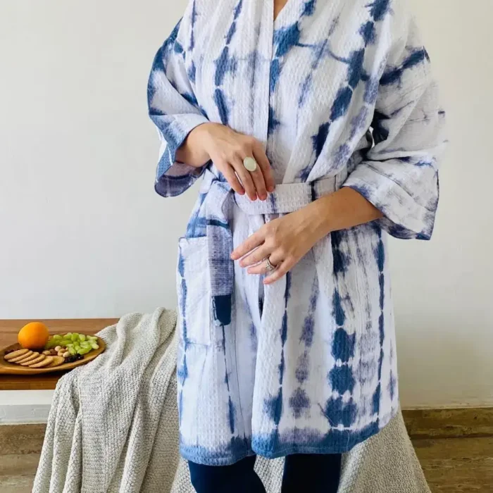 tie dye Shibori Robe woman in a hand-dyed loungewear