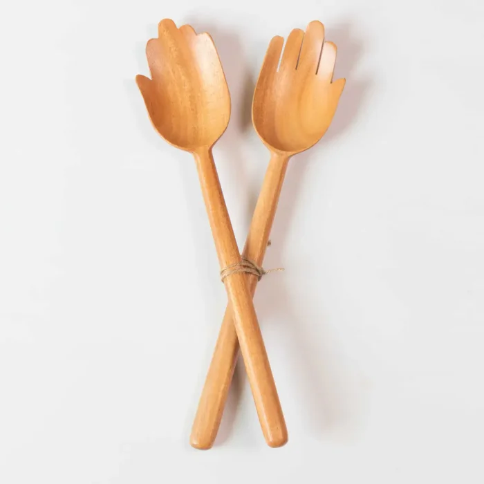 wooden salad hands on white background