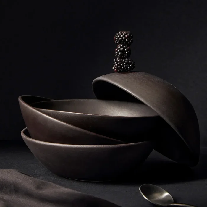 black ceramic soup bowl set