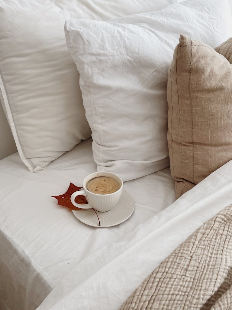 9 Effortless Budget-Friendly Ways to Switch Your Decor From Summer to Fall in 2024 6 Cup of Coffee on Bed fall theme