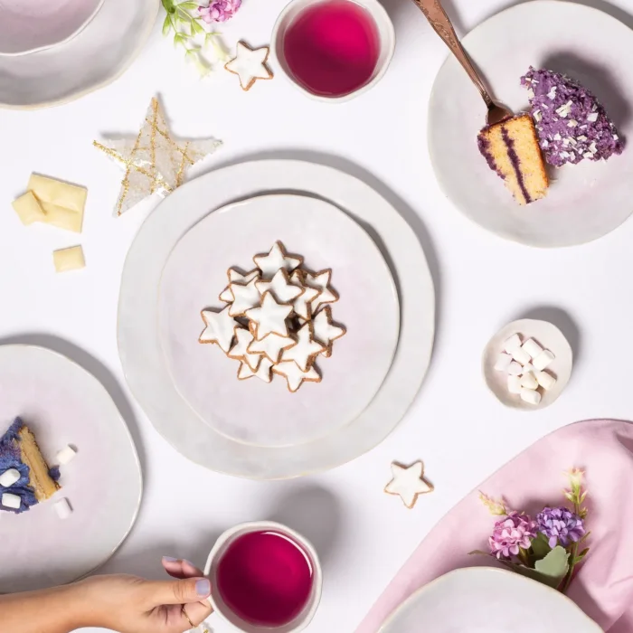 pink ceramic plates set. White Stoneware Set