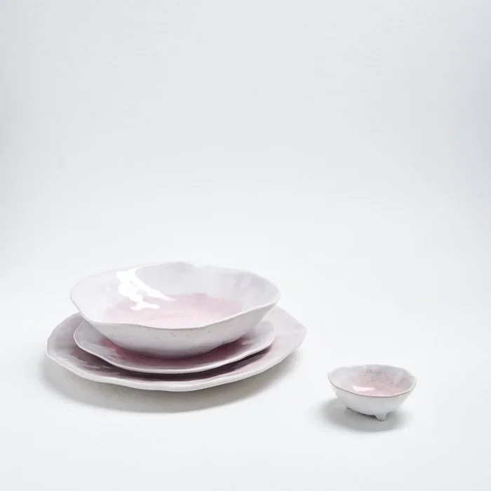 pink dishware set. White Stoneware Set