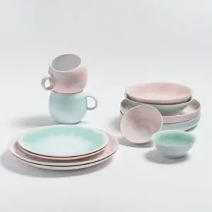 Light Pink Stoneware Soup Bowls - Set of 4 Handmade Ceramic Bowls, Egg Back Home 5 Pink ceramic dinnerware collection