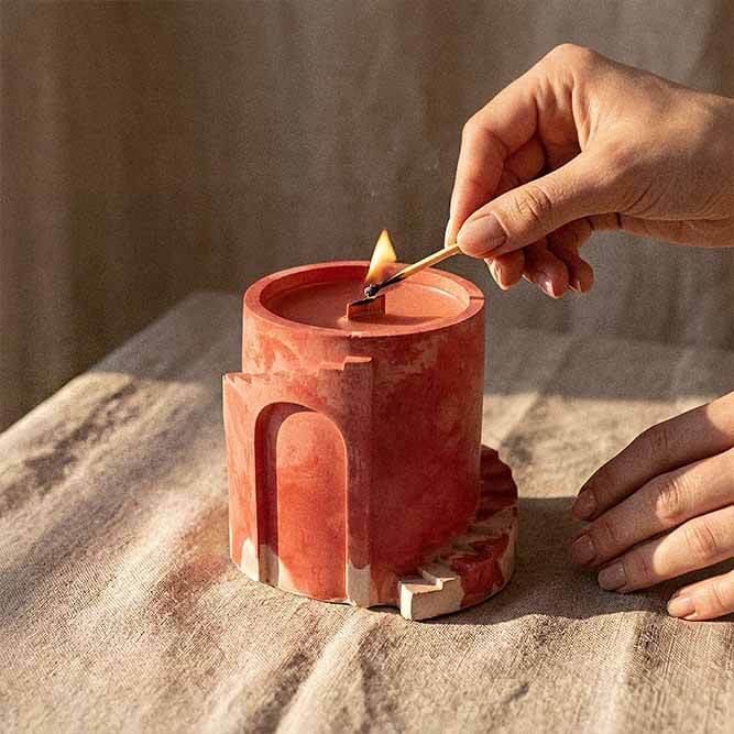 Lemon Ginger Scented Candle | Wood Wick | Handmade Cement Vessel | 50-Hour Burn 2 Woodsy ginger scented candle